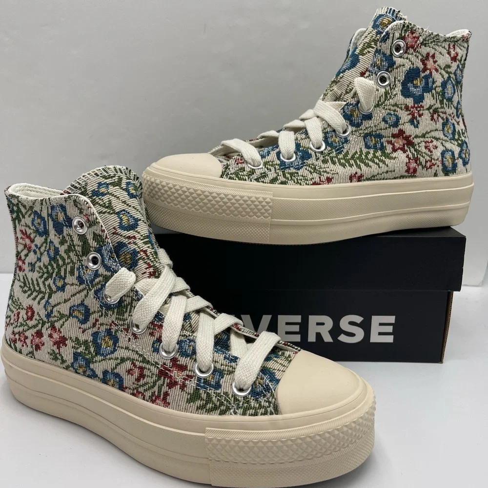 Converse WMNS Floral High-Top CTAS LIFT HI EGRET/NATURAL IVORY Platform Sneakers